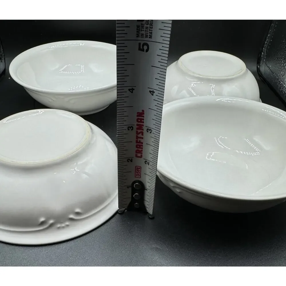4 Pfaltzgraff FILIGREE Ceramic White 6” Cereal Soup Salad Bowls EUC -A94